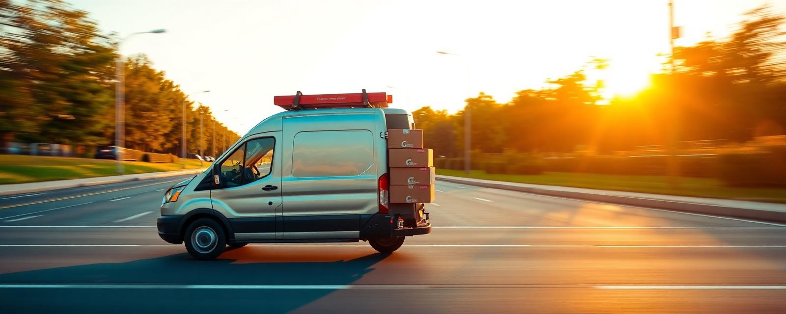 Ecommerce delivery van on the road